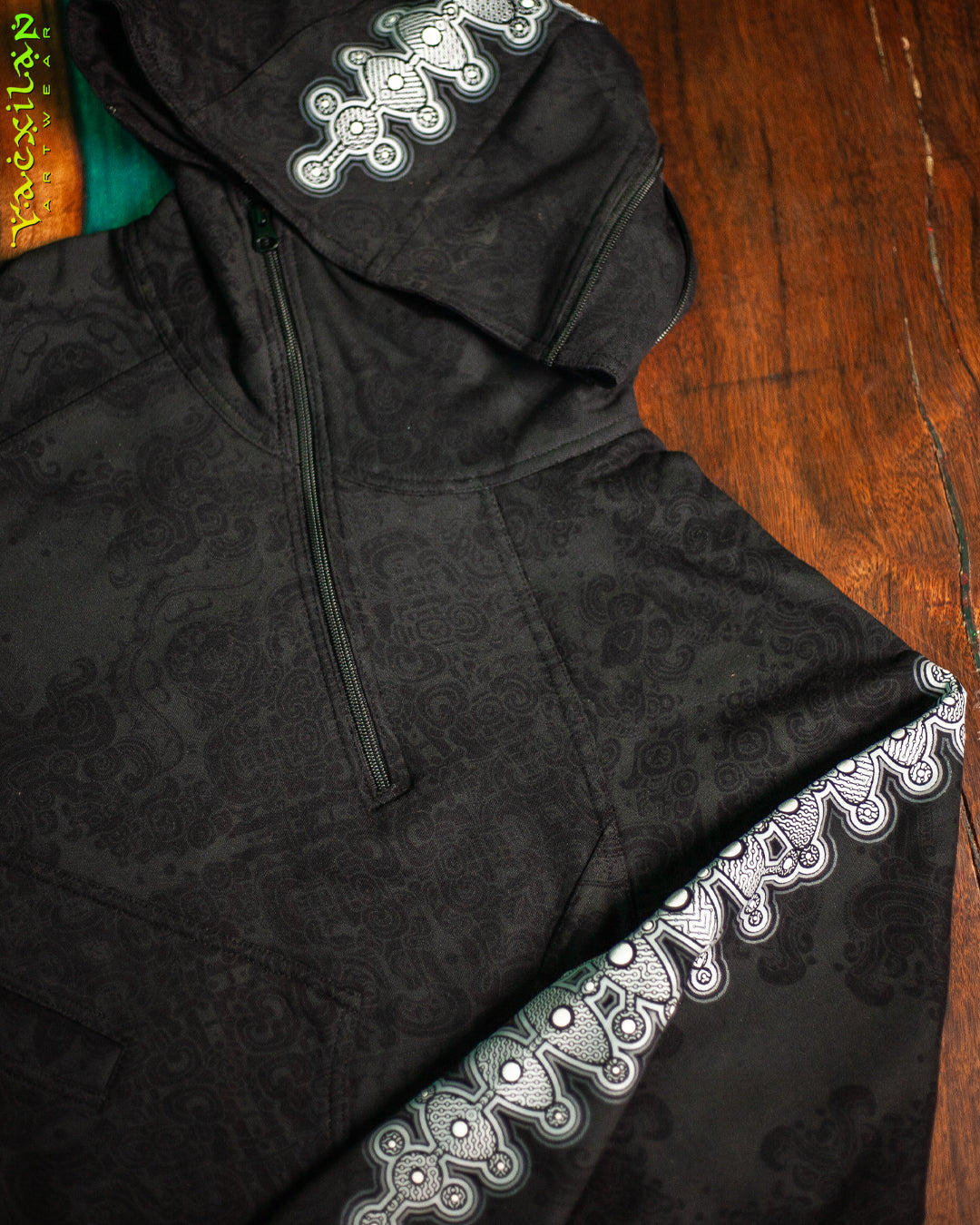 Hoodie Men Pullover / Cotton Fleece - MAYAN CODEX GALACTIK SPINE